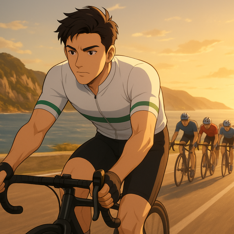 Isaac del Toro lidera el pelotón en una carretera costera durante la etapa 7 del Tirreno-Adriatico 2026.