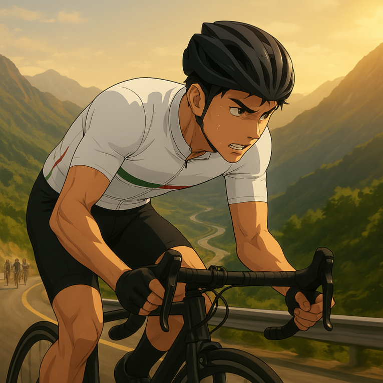Isaac del Toro en la etapa 6 del Tour de Francia, subiendo una montaña con el maillot blanco de mejor joven.